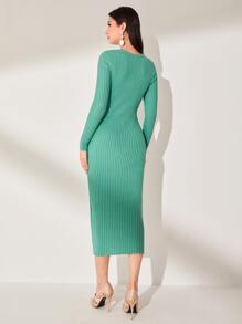 Modelyn Drawstring Side Ribbed Knit Jumper Dress - Mint Green - View 2