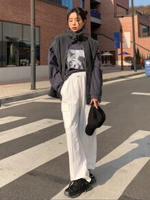 DAZY Zip Up Teddy Vest Coat - Dark Grey - View 5