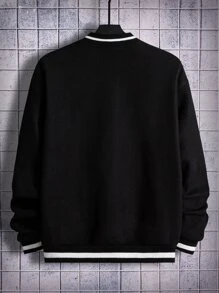 Manfinity Men Cartoon & Letter Graphic Striped Trim Bomber Jacket - Black - View 2