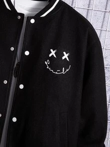 Manfinity Men Cartoon & Letter Graphic Striped Trim Bomber Jacket - Black - View 3