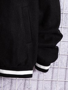 Manfinity Men Cartoon & Letter Graphic Striped Trim Bomber Jacket - Black - View 4