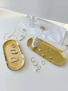 1 pieza Bandeja de acero inoxidable para joyas, regalo para volver a la escuela - Dorado - Ver 1