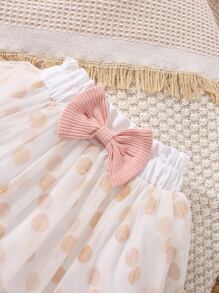 嬰兒荷葉邊連體衣和波卡圓點網紗覆蓋蝴蝶結半身裙附髮帶 - 彩色 - 查看 7