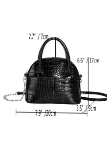 Mini Crocodile Embossed Chain Dome Bag - Black - View 3
