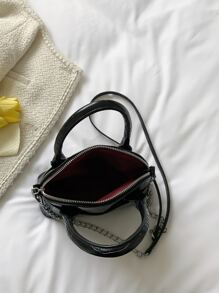 Mini Crocodile Embossed Chain Dome Bag - Black - View 6