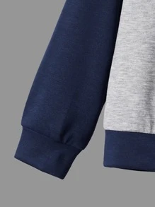 SHEIN Boys Letter Graphic Colourblock Hoodie & Joggers - Navy Blue - View 5