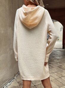 SHEIN LUNE Raglan Sleeve Drawstring Hooded Jumper Dress - Apricot - View 2