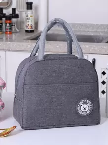 Bolsa de almuerzo con decoración de parche de letras de 1 pieza - Gris - Ver 1