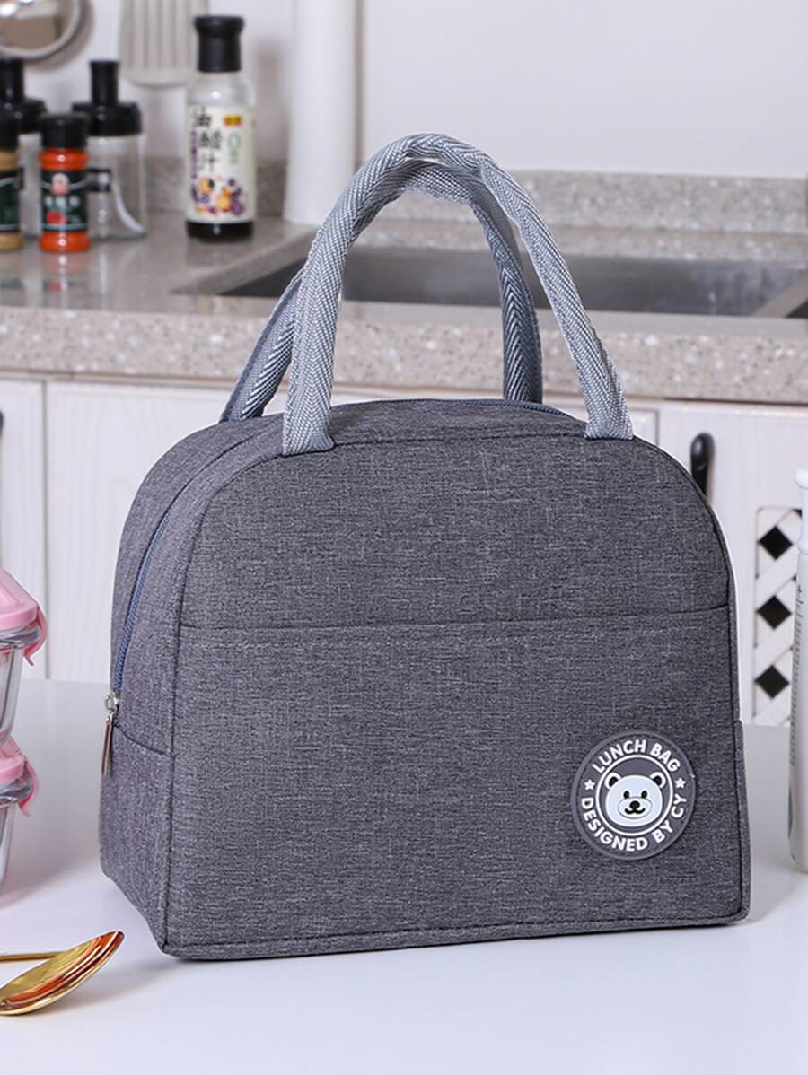 Bolsa de almuerzo con decoración de parche de letras de 1 pieza - Gris - Ver 1