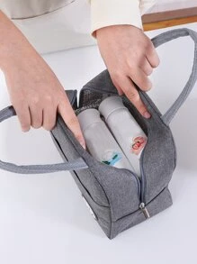 Bolsa de almuerzo con decoración de parche de letras de 1 pieza - Gris - Ver 2