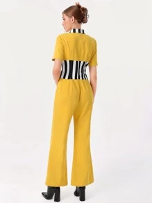 DAY LITE Striped Print Button Front Jumpsuit - Yellow - View 2