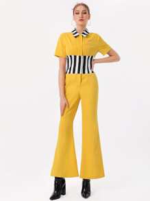 DAY LITE Striped Print Button Front Jumpsuit - Yellow - View 3