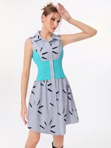 DAY LITE Brush Print Button Front Shirt Dress - Multicolor - View 1