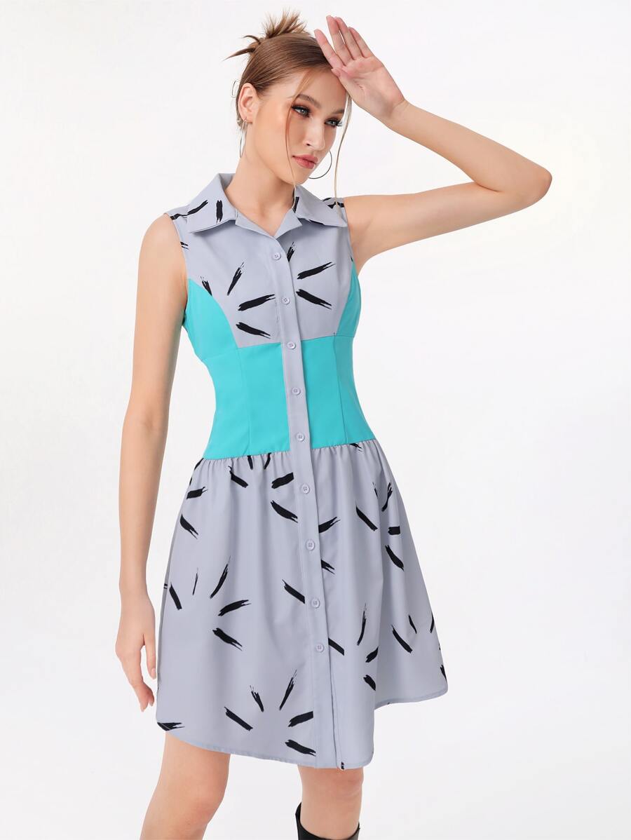 DAY LITE Brush Print Button Front Shirt Dress - Multicolor - View 1