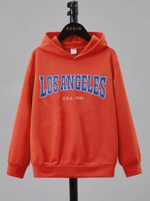 SHEIN 青少年男孩字母图案卫衣 - 橘色 - 查看 5