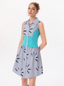 DAY LITE Brush Print Button Front Shirt Dress - Multicolor - View 4