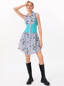 DAY LITE Brush Print Button Front Shirt Dress - Multicolor - View 7