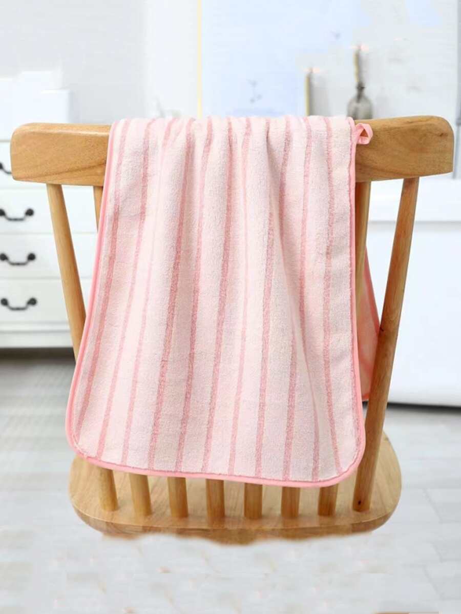 1pc Striped Pattern Bath Towel,Soft Absorbent Towel, Bath Towel, Oblong Towel - Pink - View 1