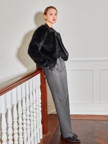 MOTF PREMIUM VISCOSE FLOWER BELTED SUIT TROUSERS - Dark Grey - View 7