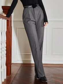 MOTF PREMIUM VISCOSE FLOWER BELTED SUIT TROUSERS - Dark Grey - View 8