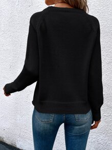 SHEIN LUNE Jersey de manga raglán tejido de cable - Negro - Ver 2