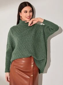 Mulvari Turtleneck Batwing Sleeve Jumper - Army Green - View 1