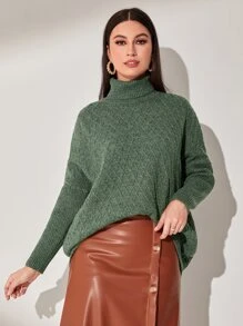 Mulvari Turtleneck Batwing Sleeve Jumper - Army Green - View 5