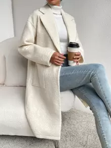 SHEIN EZwear Abrigo oversize con bolsillos dobles, cuello de solapa y mangas largas para mujer - Albaricoque - Ver 1