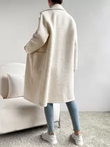 SHEIN EZwear Abrigo oversize con bolsillos dobles, cuello de solapa y mangas largas para mujer - Albaricoque - Ver 2