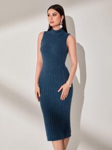 Modelyn 小高領無袖毛衣裙和開襟衫 - 藏蓝色 - 查看 3