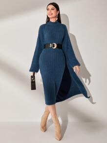 Modelyn 小高領無袖毛衣裙和開襟衫 - 藏蓝色 - 查看 4