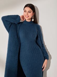 Modelyn 小高領無袖毛衣裙和開襟衫 - 藏蓝色 - 查看 5