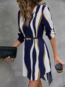 SHEIN Clasi Vestido de color combinado de manga enrollada bajo irregular sin cinturón - Multicolor - Ver 6