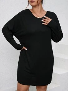 SHEIN LUNE Plus Crisscross Back Drop Shoulder Tee Dress - Black - View 2