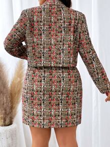 SHEIN Clasi Falda con blazer de cuadros tweed - Multicolor - Ver 2
