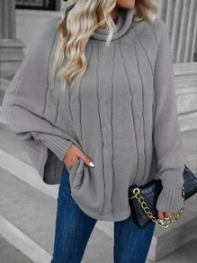 SHEIN Unity Cowl Neck Batwing Sleeve Jumper - Grey - View 1