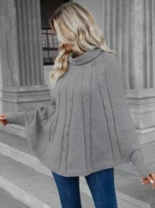 SHEIN Unity Cowl Neck Batwing Sleeve Jumper - Grey - View 5