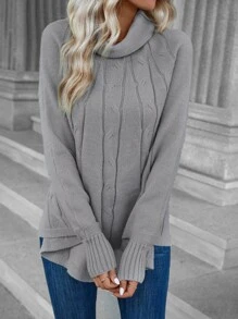 SHEIN Unity Cowl Neck Batwing Sleeve Jumper - Grey - View 7