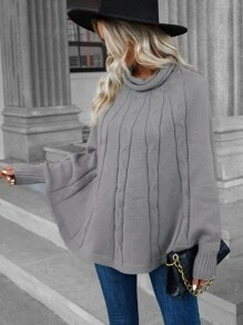 SHEIN Unity Cowl Neck Batwing Sleeve Jumper - Grey - View 9