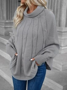 SHEIN Unity Cowl Neck Batwing Sleeve Jumper - Grey - View 10