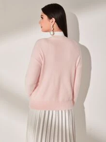 Mulvari Cárdigan de hombros caídos con botón delantero - Rosa Pálido - Ver 2
