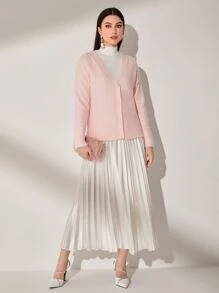 Mulvari Cárdigan de hombros caídos con botón delantero - Rosa Pálido - Ver 3