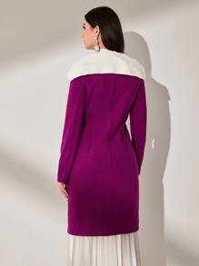 Modelyn Borg Collar Flap Detail Overcoat - Purple - View 2