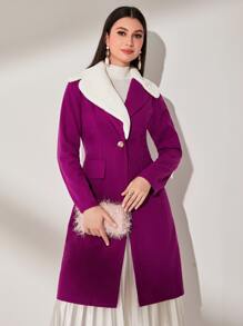 Modelyn Borg Collar Flap Detail Overcoat - Purple - View 6