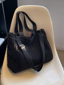 Fuzzy, Soft, Plush Minimalist Fluffy Shoulder Tote Bag For Girls, Women, College Students, Rookies & White-collar Workers For Work, Office, Commute, For Autumn & Winter, Warm Winter, Outdoors - Black - View 2