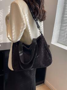 Fuzzy, Soft, Plush Minimalist Fluffy Shoulder Tote Bag For Girls, Women, College Students, Rookies & White-collar Workers For Work, Office, Commute, For Autumn & Winter, Warm Winter, Outdoors - Black - View 5