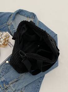 Fuzzy, Soft, Plush Minimalist Fluffy Shoulder Tote Bag For Girls, Women, College Students, Rookies & White-collar Workers For Work, Office, Commute, For Autumn & Winter, Warm Winter, Outdoors - Black - View 8