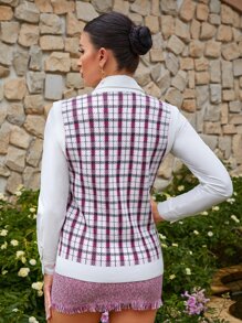 SHEINNeu Plaid Pattern Button Front Cardigan Vest Without Shirt - Multicolor - View 2