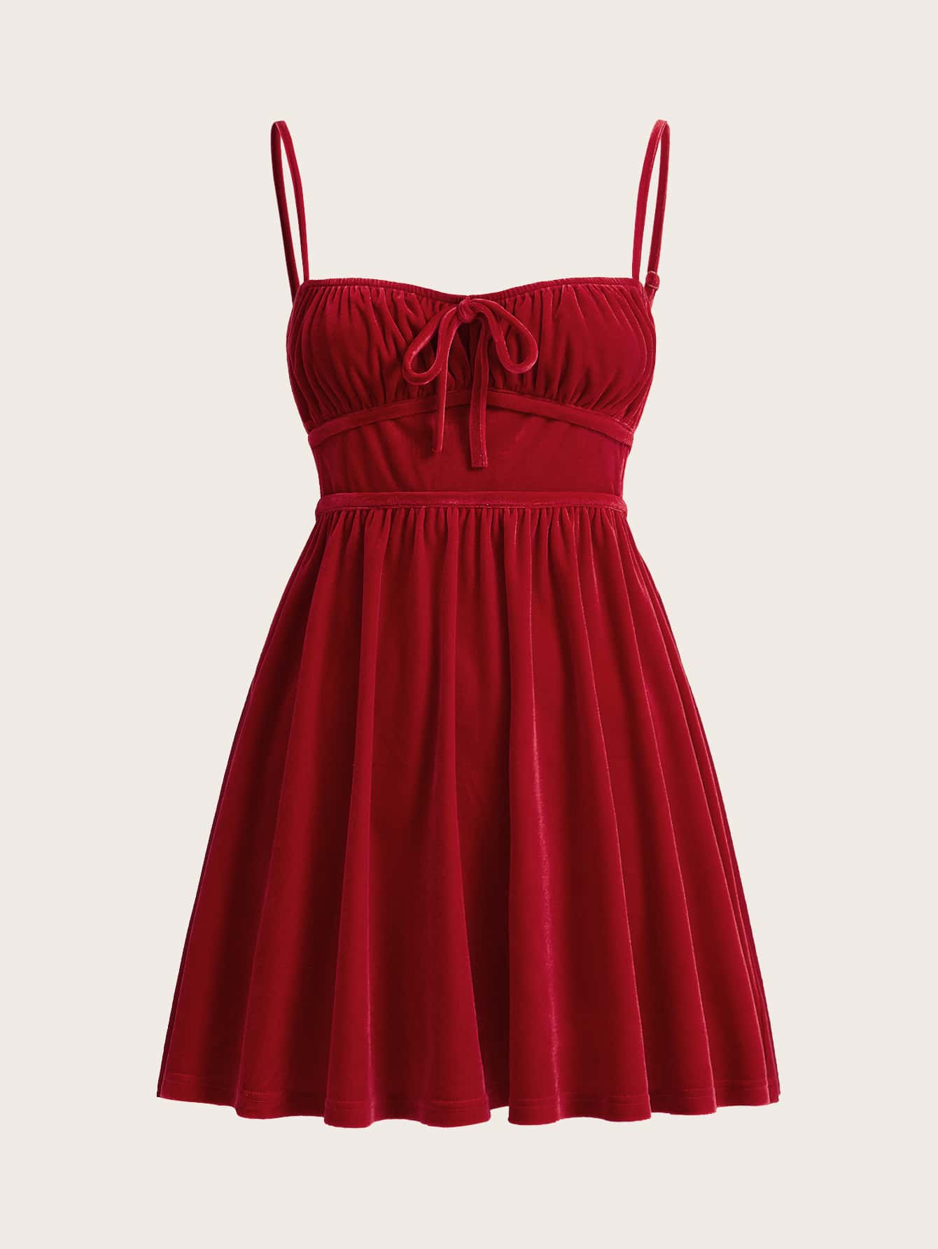 SHEIN MOD Vestido de tirantes unicolor de franela pecho con fruncido - Rojo - Ver 1