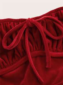 SHEIN MOD Vestido de tirantes unicolor de franela pecho con fruncido - Rojo - Ver 3